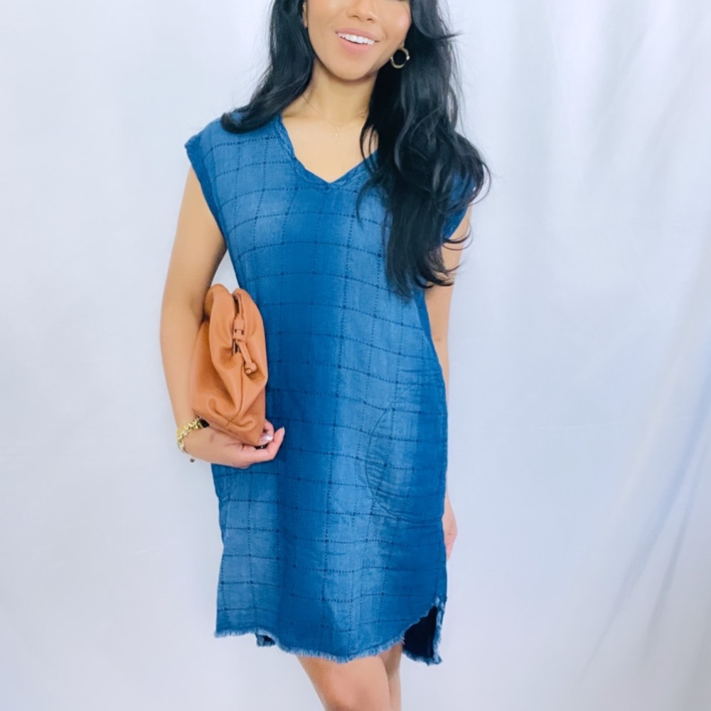 Anthro Cloth & Stone | Blue 100% Cotton Sleeveless Cross Stitch Sheath Dress
